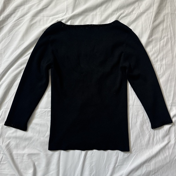 Vintage Cache Y2K Black Silk Beaded Knit Blouse with Zip-Up Detail - Picture 4 of 15